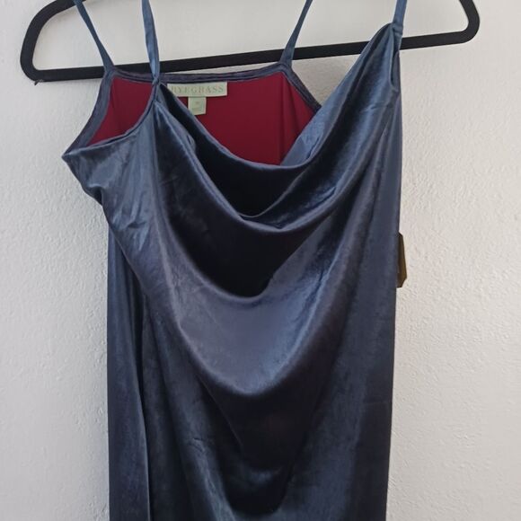 Ryegrass Velvet Dress metallic blue bodycon cowl neck cross back size M - Picture 2 of 6